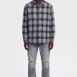 חולצת פלנל איינקר AINKER כחול משבצות דגם Flannel 1107 Plaid Overshirt אובר סייז כותנה מוברשת גימור משופשף
