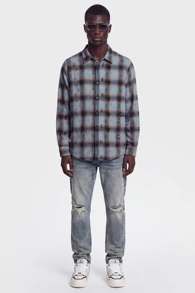 חולצת פלנל איינקר AINKER כחול משבצות דגם Flannel 1107 Plaid Overshirt אובר סייז כותנה מוברשת גימור משופשף