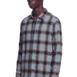 חולצת פלנל איינקר AINKER כחול משבצות דגם Flannel 1107 Plaid Overshirt אובר סייז כותנה מוברשת גימור משופשף
