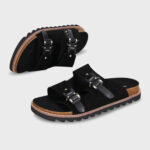 כפכפי עור אינקר AINKER שחור גברים דגם Swish Suede מדרס שעם אבזמי מתכת