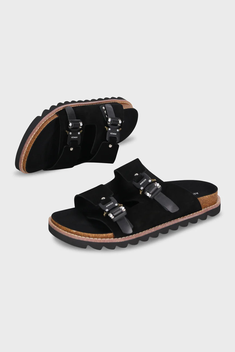 כפכפי עור אינקר AINKER שחור גברים דגם Swish Suede מדרס שעם אבזמי מתכת