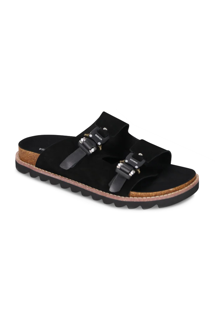 כפכפי עור אינקר AINKER שחור גברים דגם Swish Suede מדרס שעם אבזמי מתכת