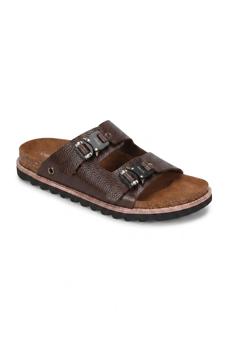 כפכפי עור אינקר AINKER חום גברים דגם Swish Leather מדרס שעם אבזמי מתכת