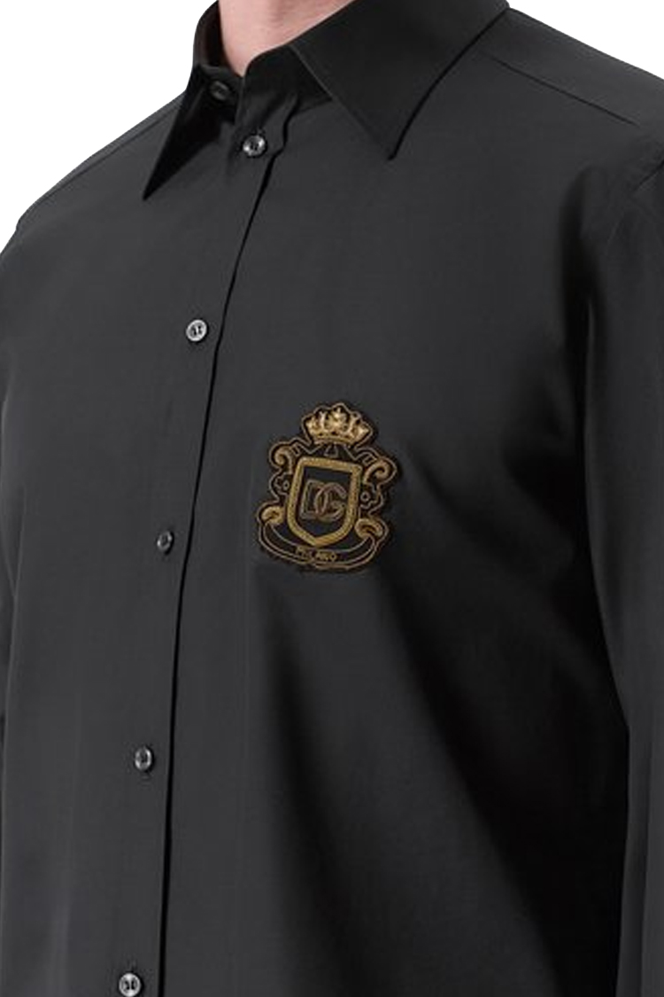 חולצה מכופתרת דולצ'ה וגבאנה DOLCE GABBANA שחורה גברים גזרת מרטיני פאץ זהב דגם Cotton Martini