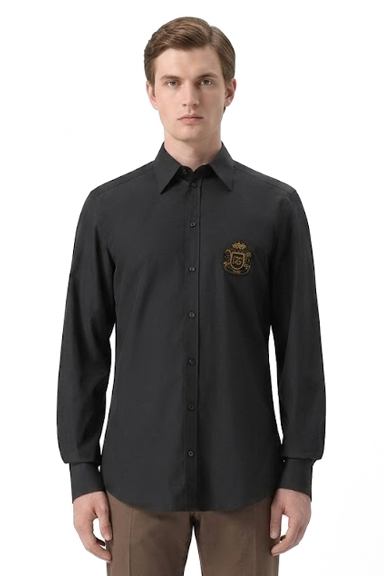 חולצה מכופתרת דולצ'ה וגבאנה DOLCE GABBANA שחורה גברים גזרת מרטיני פאץ זהב דגם Cotton Martini