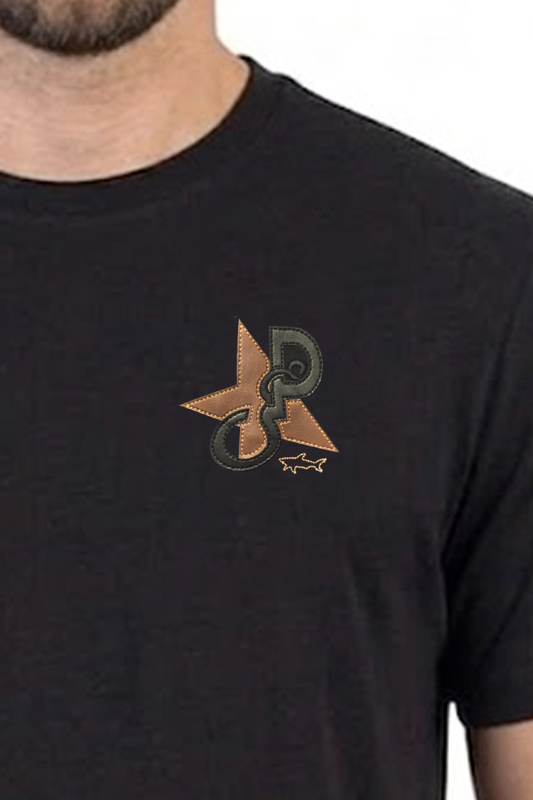חולצה פול אנד שארק PAUL SHARK שחורה גברים טי שירט פאץ כוכב לוגו כריש
