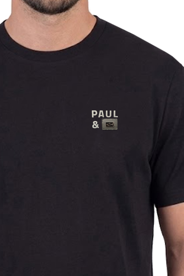 חולצה פול אנד שארק PAUL SHARK שחורה גברים טי שירט פאץ לוגו כריש