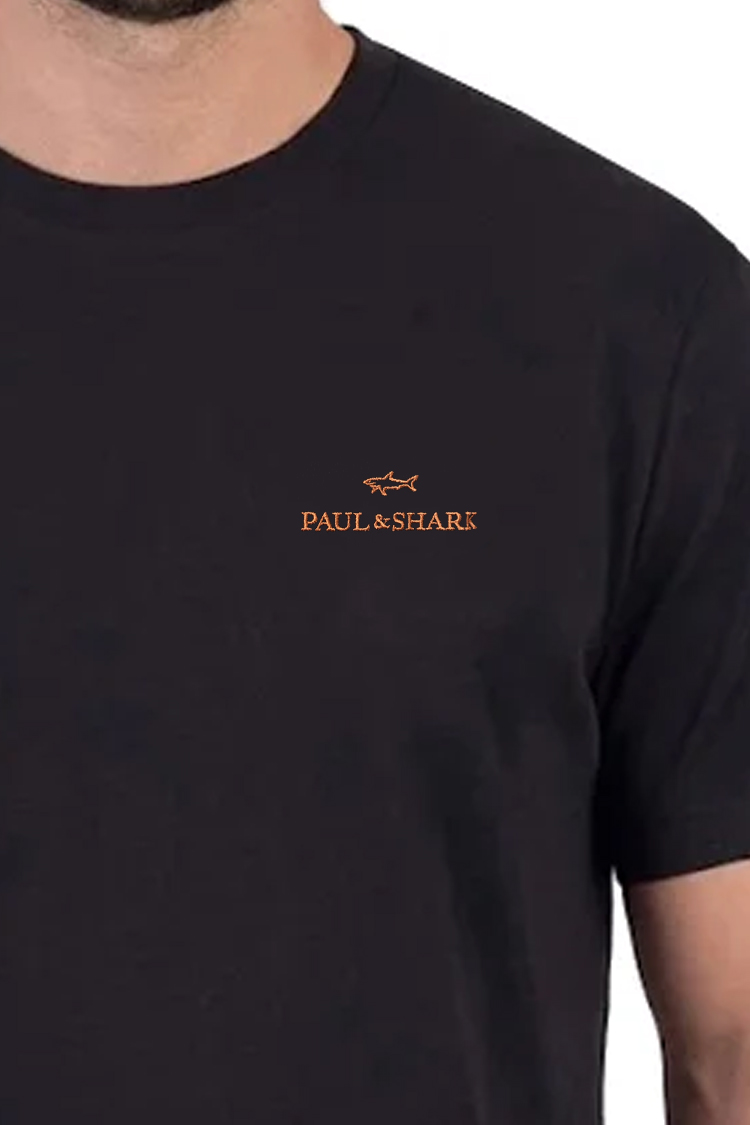 חולצה פול אנד שארק PAUL&SHARK שחורה גברים טי שירט גזרה נינוחה רקמה חזה גב