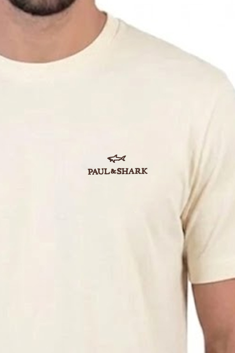 חולצה פול אנד שארק PAUL&SHARK שמנת גברים טי שירט גזרה נינוחה רקמה חזה גב
