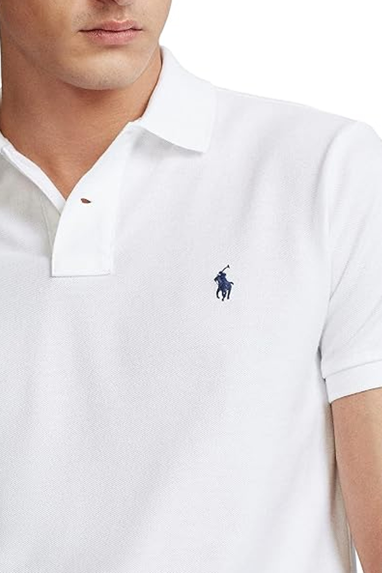 חולצת פולו פולו ראלף לורן POLO RALPH LAUREN גברים לבן Custom Slim Fit כותנת פיקה לוגו רקום