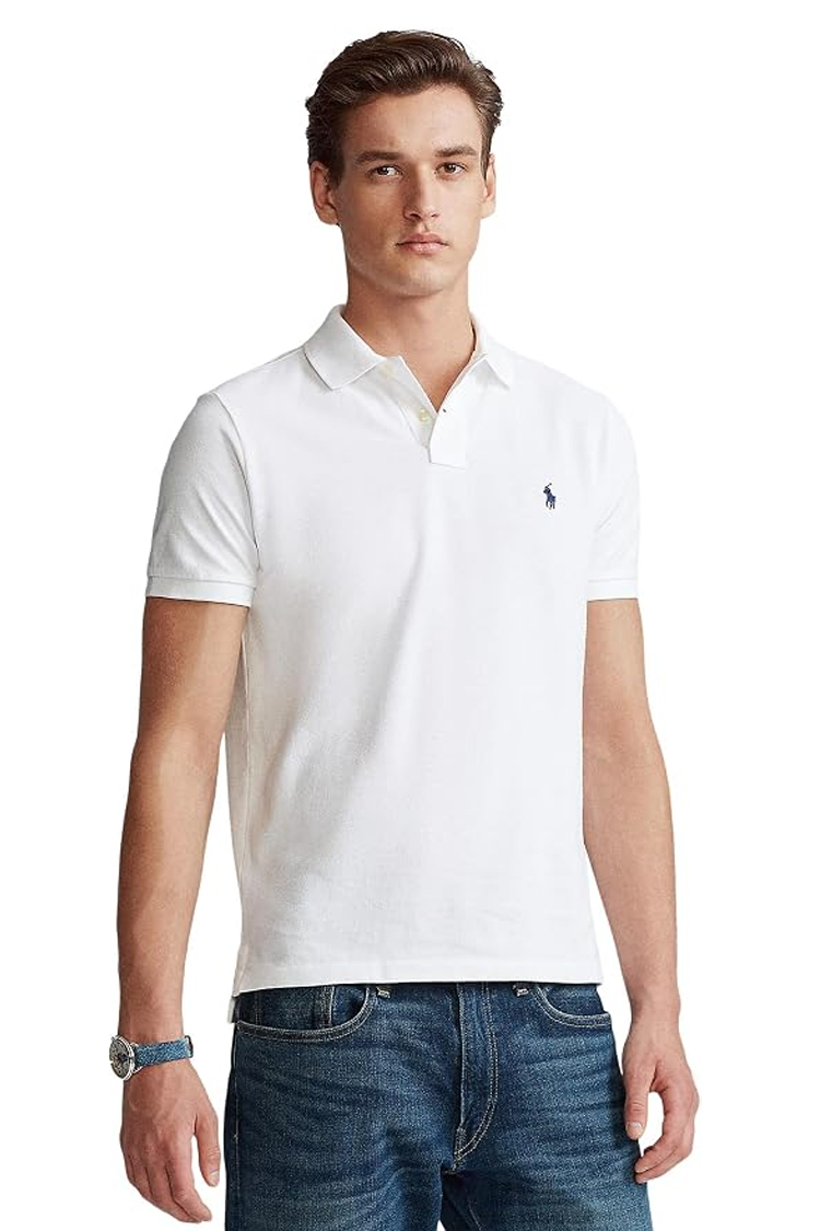 חולצת פולו פולו ראלף לורן POLO RALPH LAUREN גברים לבן Custom Slim Fit כותנת פיקה לוגו רקום