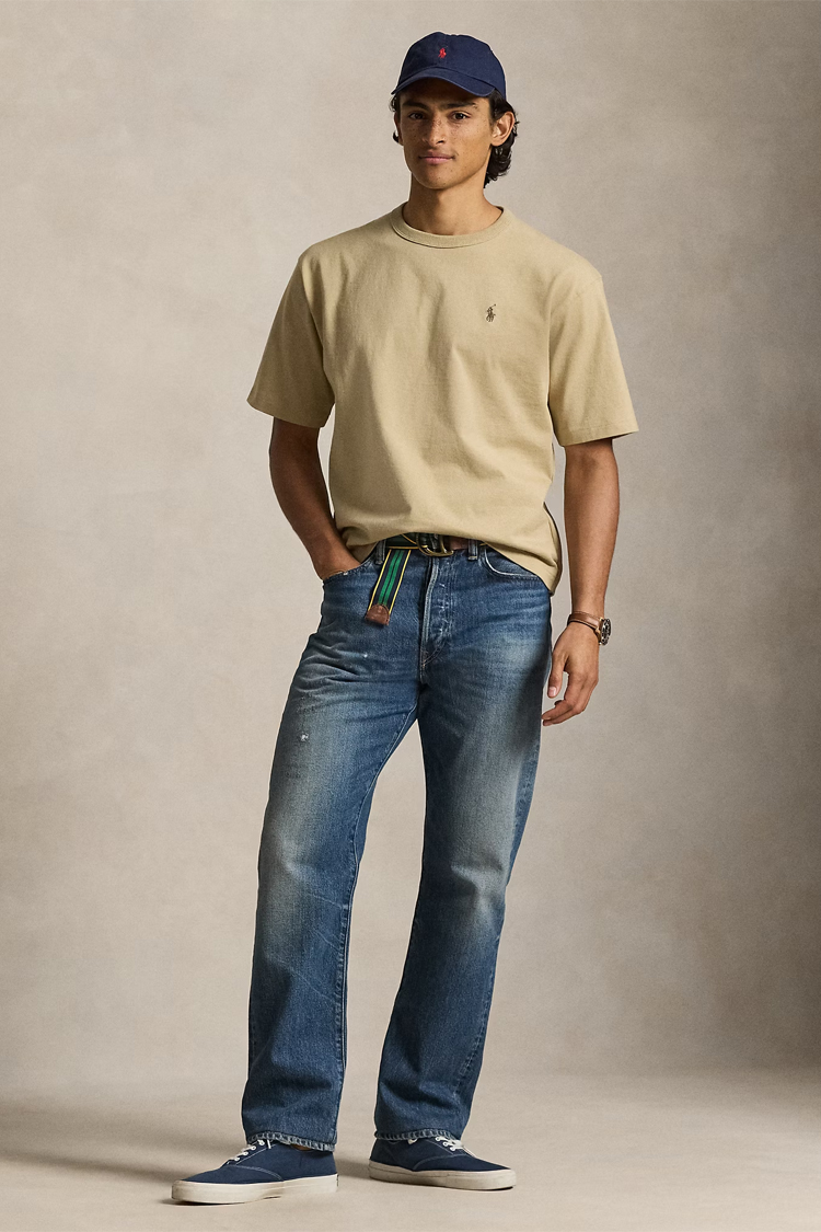 חולצה פולו ראלף לורן POLO RALPH LAUREN בז’ גברים טי שירט גזרה נינוחה קלאסית רקמת לוגו