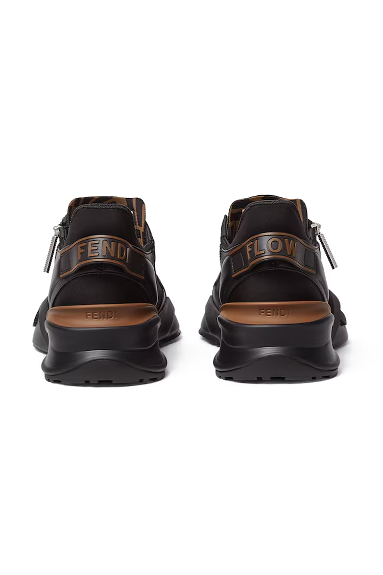 סניקרס פנדי FENDI שחור חום גברים נעליים Fendi Flow Slip-On גזרת מיד רוכסן מונוגרמה FF