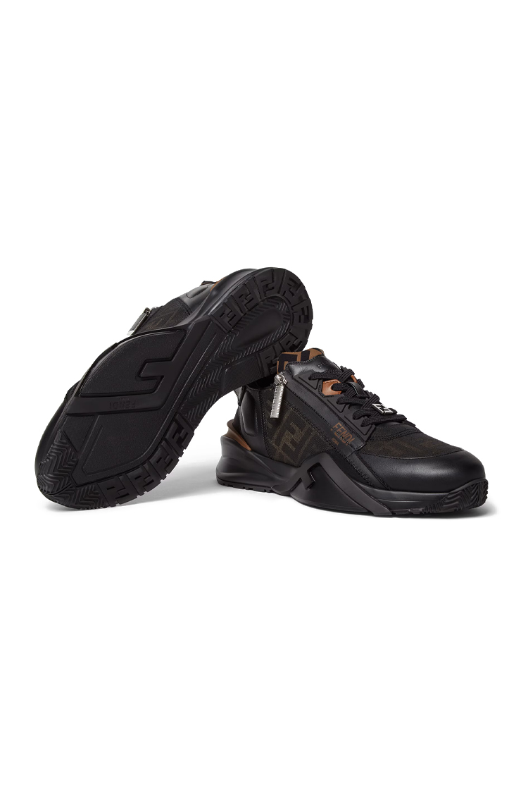 סניקרס פנדי FENDI שחור חום גברים נעליים Fendi Flow Slip-On גזרת מיד רוכסן מונוגרמה FF