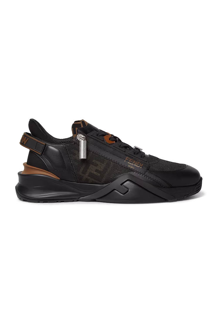 סניקרס פנדי FENDI שחור חום גברים נעליים Fendi Flow Slip-On גזרת מיד רוכסן מונוגרמה FF