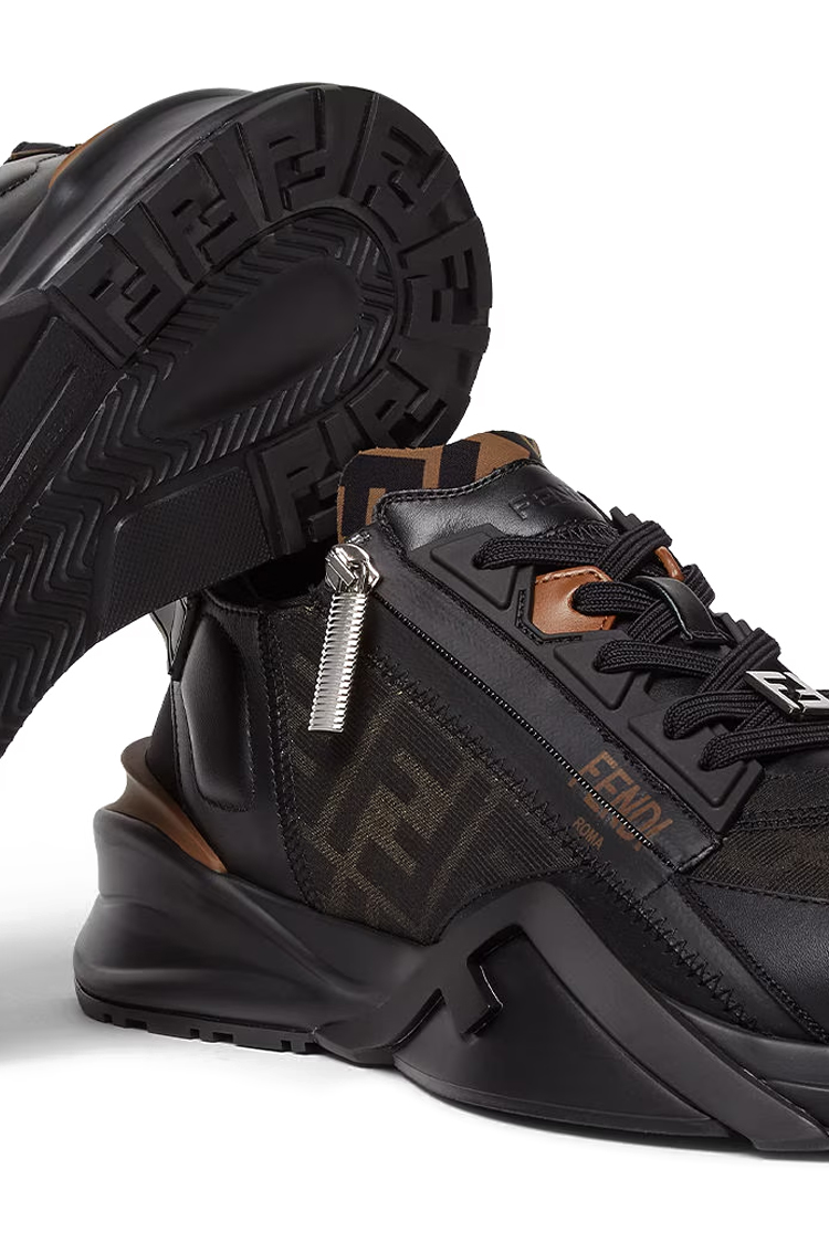 סניקרס פנדי FENDI שחור חום גברים נעליים Fendi Flow Slip-On גזרת מיד רוכסן מונוגרמה FF