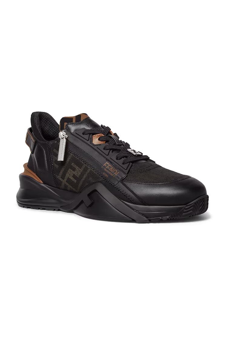 סניקרס פנדי FENDI שחור חום גברים נעליים Fendi Flow Slip-On גזרת מיד רוכסן מונוגרמה FF
