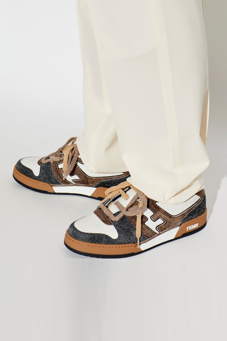סניקרס פנדי FENDI חום לבן גברים נעליים Fendi Match Low גזרה נמוכה עור מונוגרמה FF
