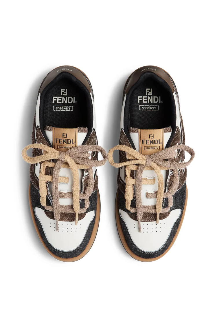 סניקרס פנדי FENDI חום לבן גברים נעליים Fendi Match Low גזרה נמוכה עור מונוגרמה FF