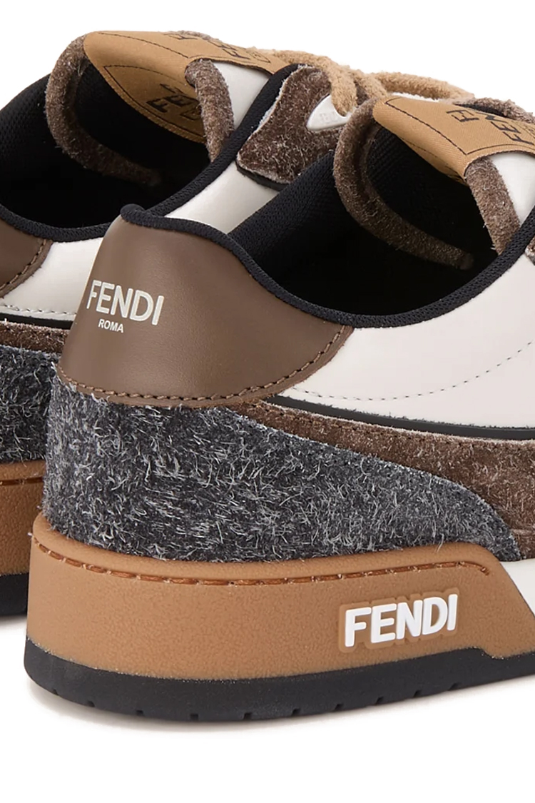 סניקרס פנדי FENDI חום לבן גברים נעליים Fendi Match Low גזרה נמוכה עור מונוגרמה FF