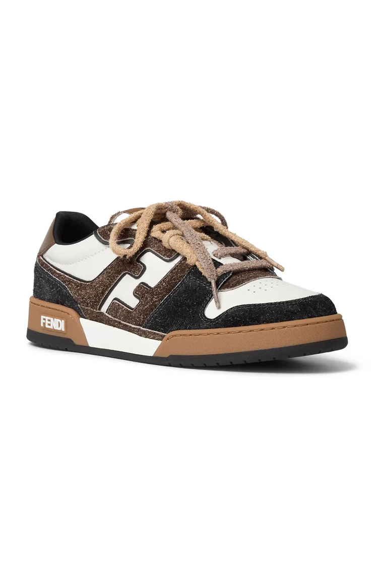 סניקרס פנדי FENDI חום לבן גברים נעליים Fendi Match Low גזרה נמוכה עור מונוגרמה FF