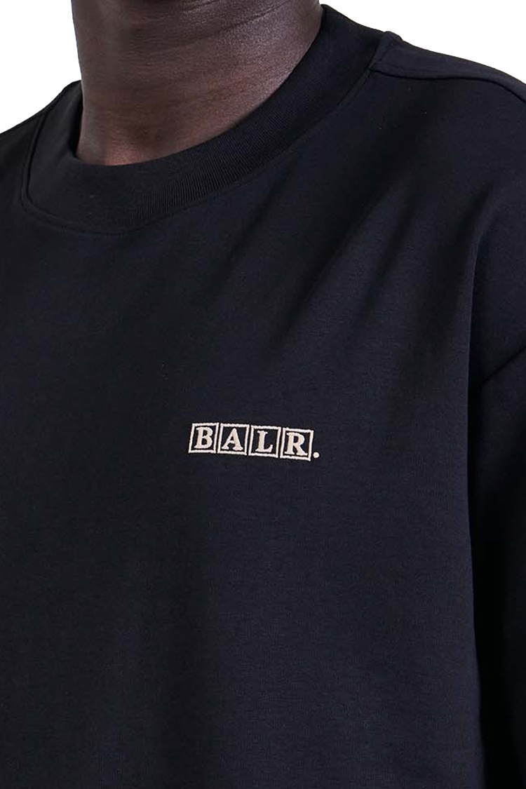 חולצה באלר BALR שחורה גברים טי שירט גזרה משוחררת כותנה חצי מבריק רקמה חזה רקמה פרחונית גב
