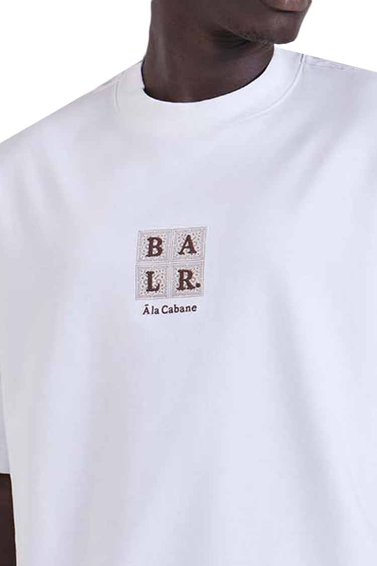 חולצה באלר BALR לבן גברים טי שירט גזרה משוחררת כותנה חצי מבריק רקמת מותן הדפס שכמות