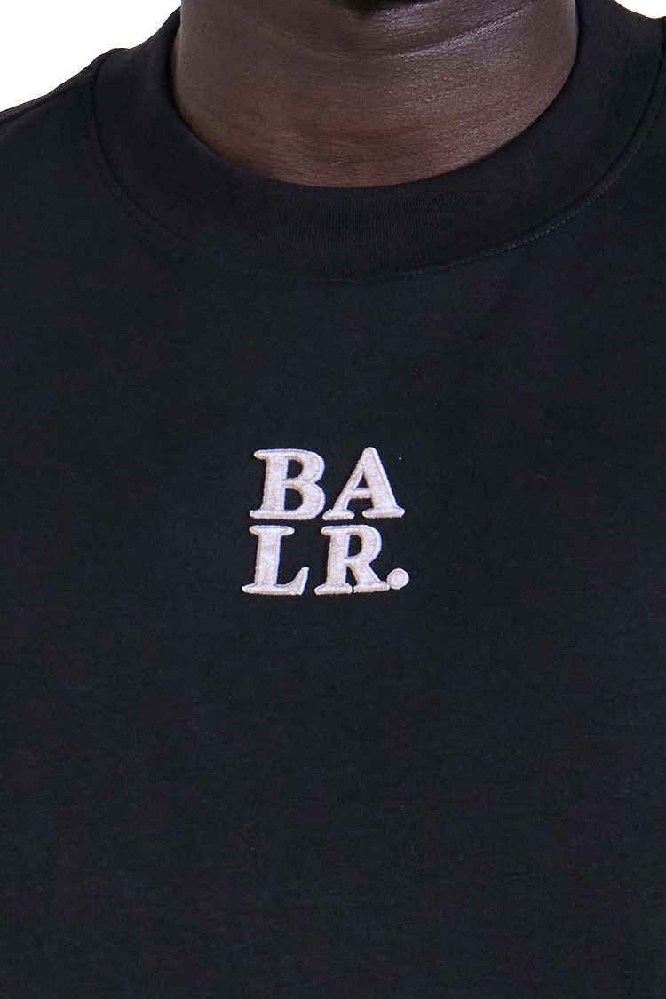 חולצה באלר BALR שחורה גברים טי שירט גזרה משוחררת סולידית רקמה פאץ עורף חצי מבריק