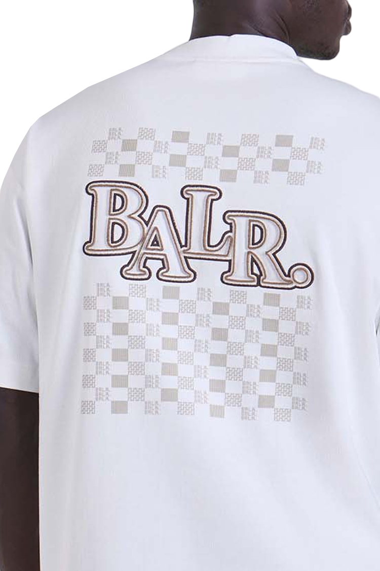 חולצה באלר BALR לבן גברים טי שירט גזרה משוחררת כותנה חצי מבריק רקמה חזה שרוול גב