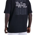 חולצה באלר BALR שחורה גברים טי שירט גזרה משוחררת כותנה חצי מבריק רקמה חזה שרוול גב