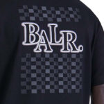 חולצה באלר BALR שחורה גברים טי שירט גזרה משוחררת כותנה חצי מבריק רקמה חזה שרוול גב