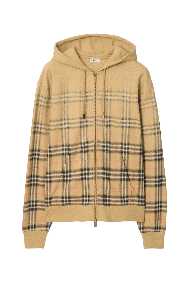 קפוצון ברברי BURBERRY בז גברים קפוצ’ון משבצות Gradient Check גזרה משוחררת הדפס דהוי