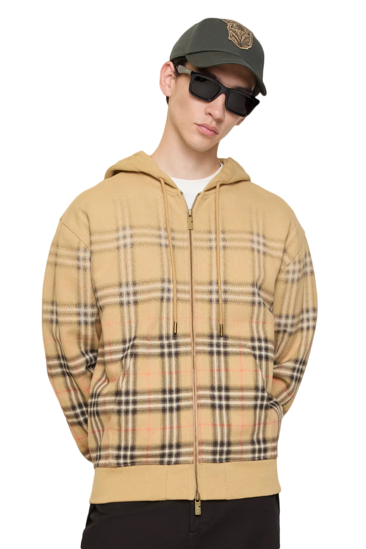 קפוצון ברברי BURBERRY בז גברים קפוצ'ון משבצות Gradient Check גזרה משוחררת הדפס דהוי