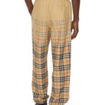 מכנס טרנינג ברברי BURBERRY בז גברים מכנסיים משבצות Gradient Check גזרה משוחררת הדפס דהוי