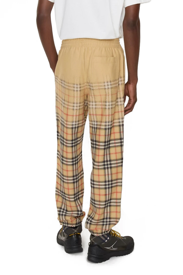 מכנס טרנינג ברברי BURBERRY בז גברים מכנסיים משבצות Gradient Check גזרה משוחררת הדפס דהוי