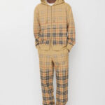 מכנס טרנינג ברברי BURBERRY בז גברים מכנסיים משבצות Gradient Check גזרה משוחררת הדפס דהוי