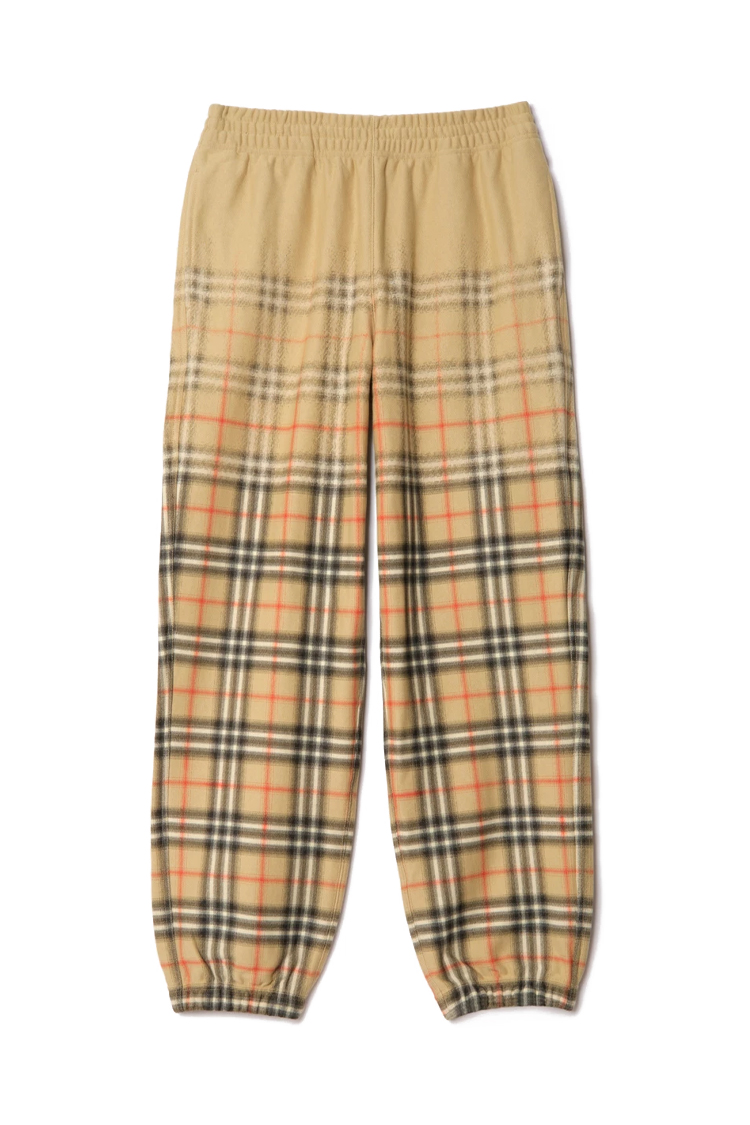 מכנס טרנינג ברברי BURBERRY בז גברים מכנסיים משבצות Gradient Check גזרה משוחררת הדפס דהוי