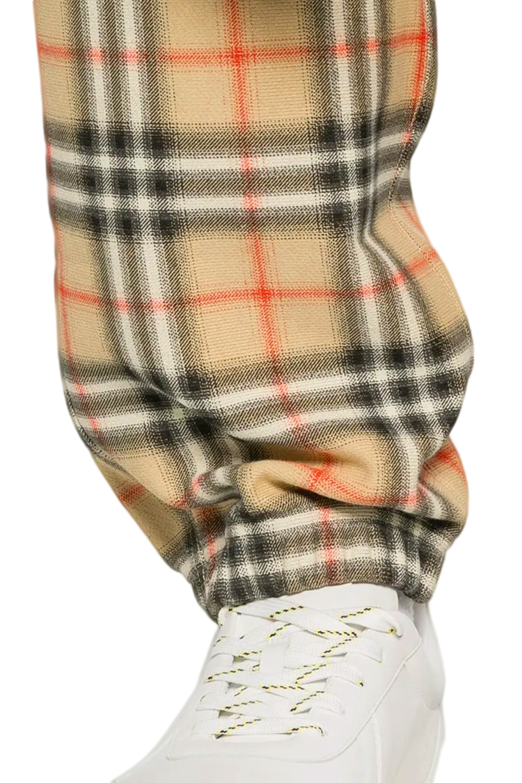 מכנס טרנינג ברברי BURBERRY בז גברים מכנסיים משבצות Gradient Check גזרה משוחררת הדפס דהוי