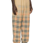 מכנס טרנינג ברברי BURBERRY בז גברים מכנסיים משבצות Gradient Check גזרה משוחררת הדפס דהוי