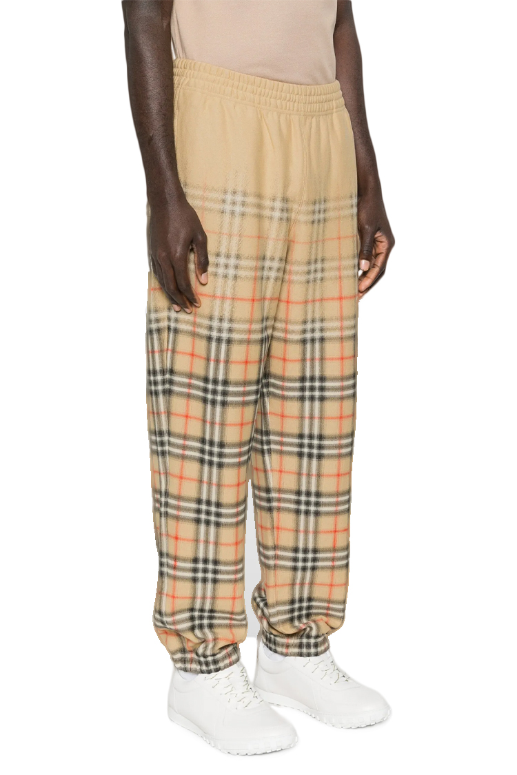 מכנס טרנינג ברברי BURBERRY בז גברים מכנסיים משבצות Gradient Check גזרה משוחררת הדפס דהוי