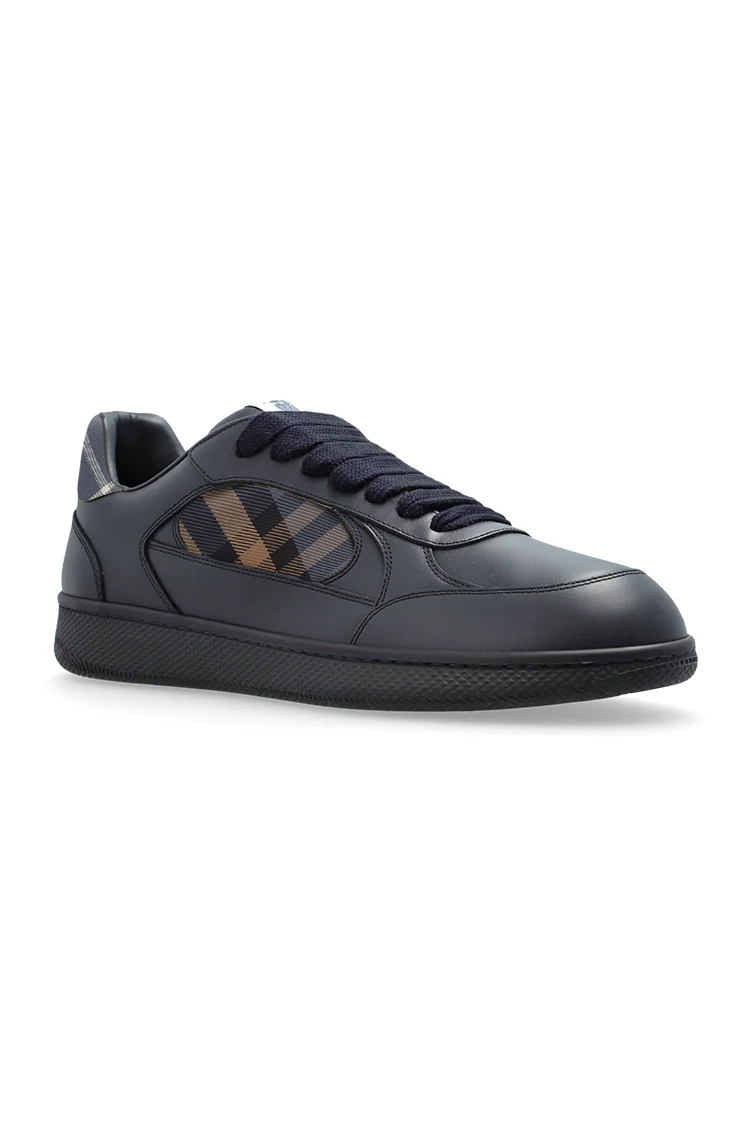 סניקרס ברברי BURBERRY שחור כחול גברים נעליים Check Terrace גזרה נמוכה עור משבצות