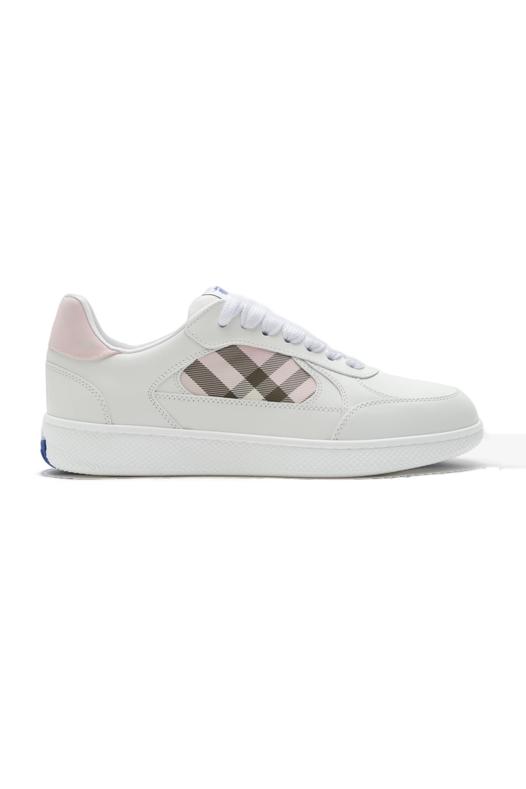סניקרס ברברי BURBERRY נשים לבן ורוד נעליים Check Terrace גזרה נמוכה עור משבצות