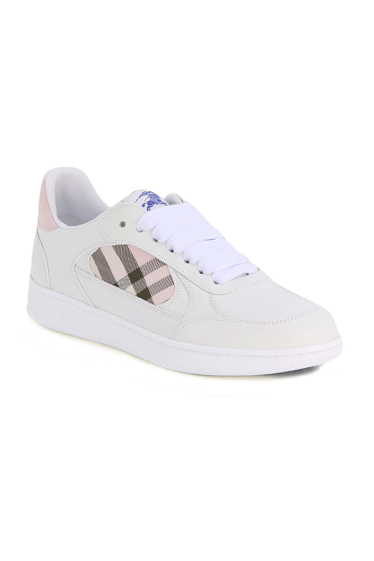 סניקרס ברברי BURBERRY נשים לבן ורוד נעליים Check Terrace גזרה נמוכה עור משבצות