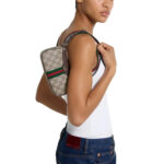 תיק ערב גוצ’י GUCCI חום בד ארוג עור דגם Ophidia mini shoulder bag רצועה מתכווננת