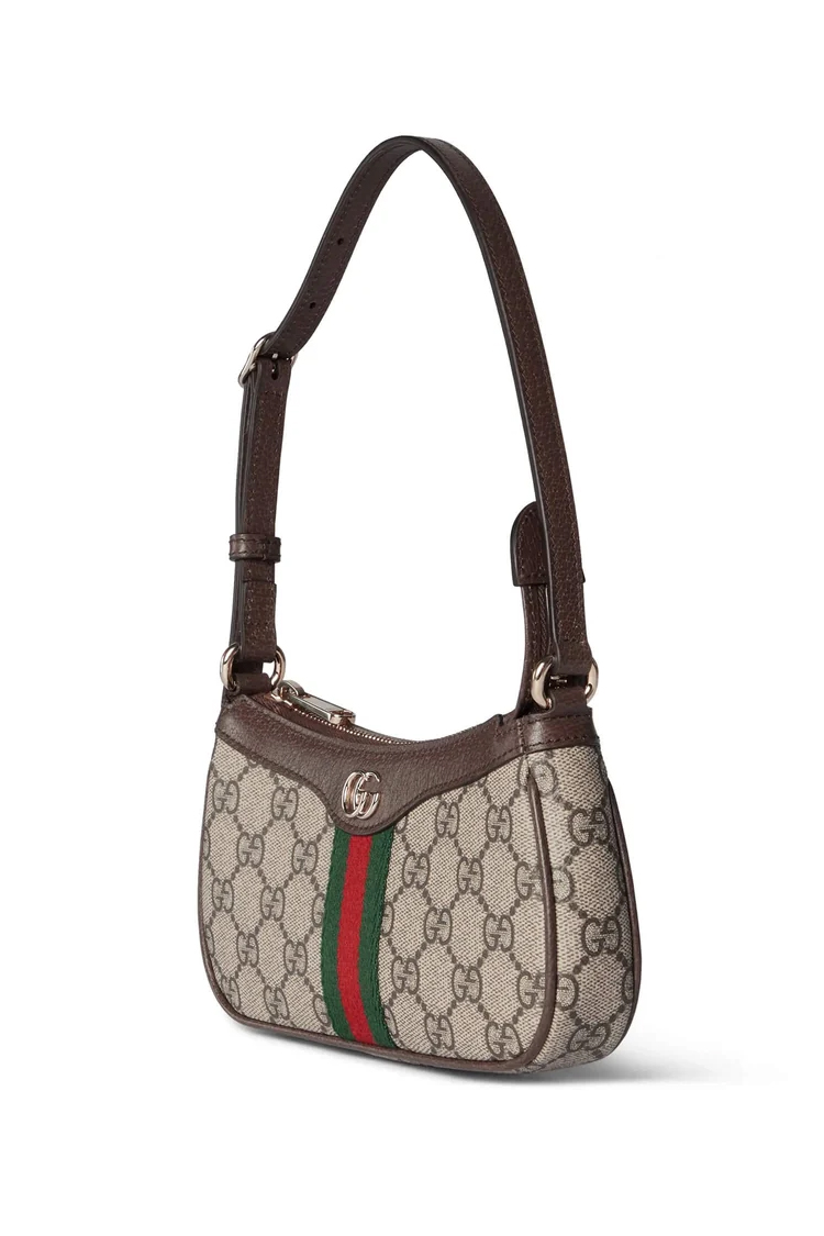 תיק ערב גוצ’י GUCCI חום בד ארוג עור דגם Ophidia mini shoulder bag רצועה מתכווננת