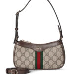 תיק ערב גוצ’י GUCCI חום בד ארוג עור דגם Ophidia mini shoulder bag רצועה מתכווננת