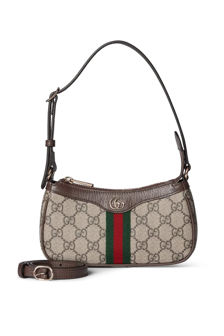 תיק ערב גוצ'י GUCCI חום בד ארוג עור דגם Ophidia mini shoulder bag רצועה מתכווננת