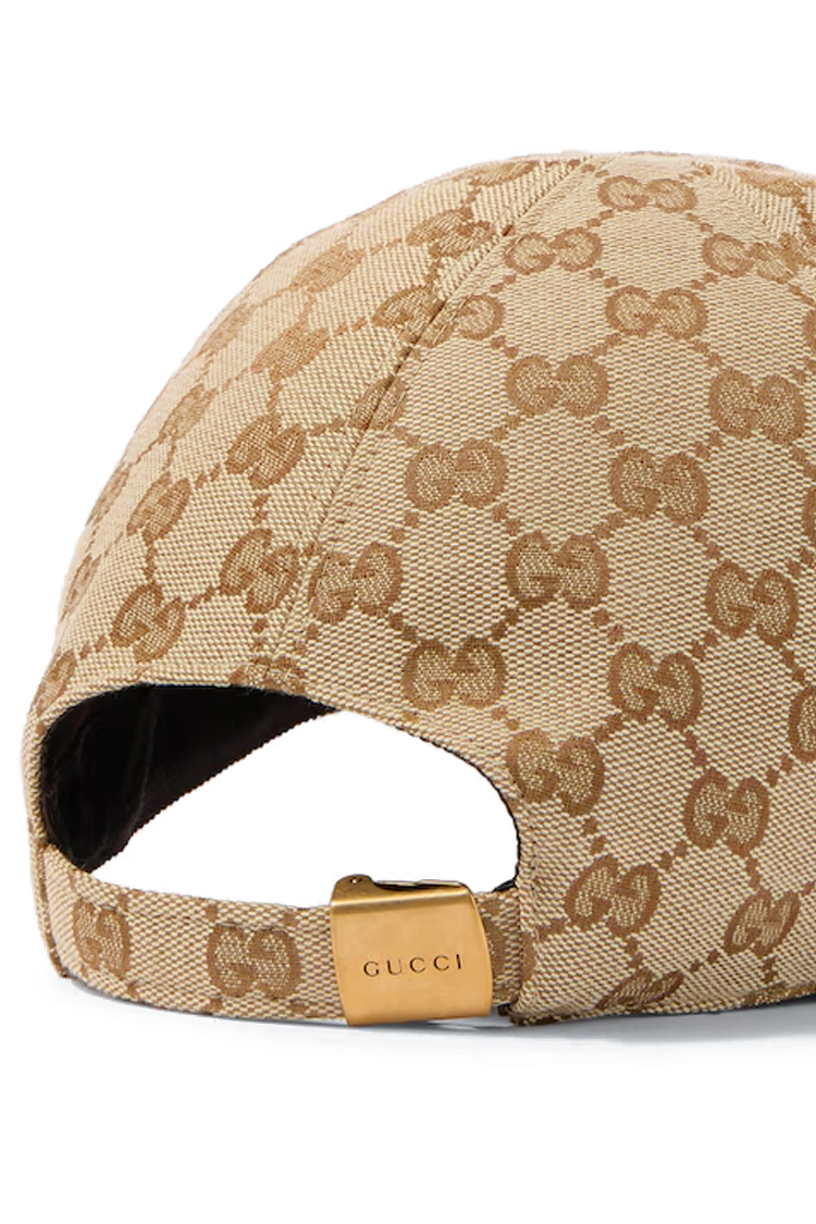 כובע גוצ'י GUCCI בז' GG baseball hat with Web גברים כובע בייסבול מונוגרמה פסים רצועת עור