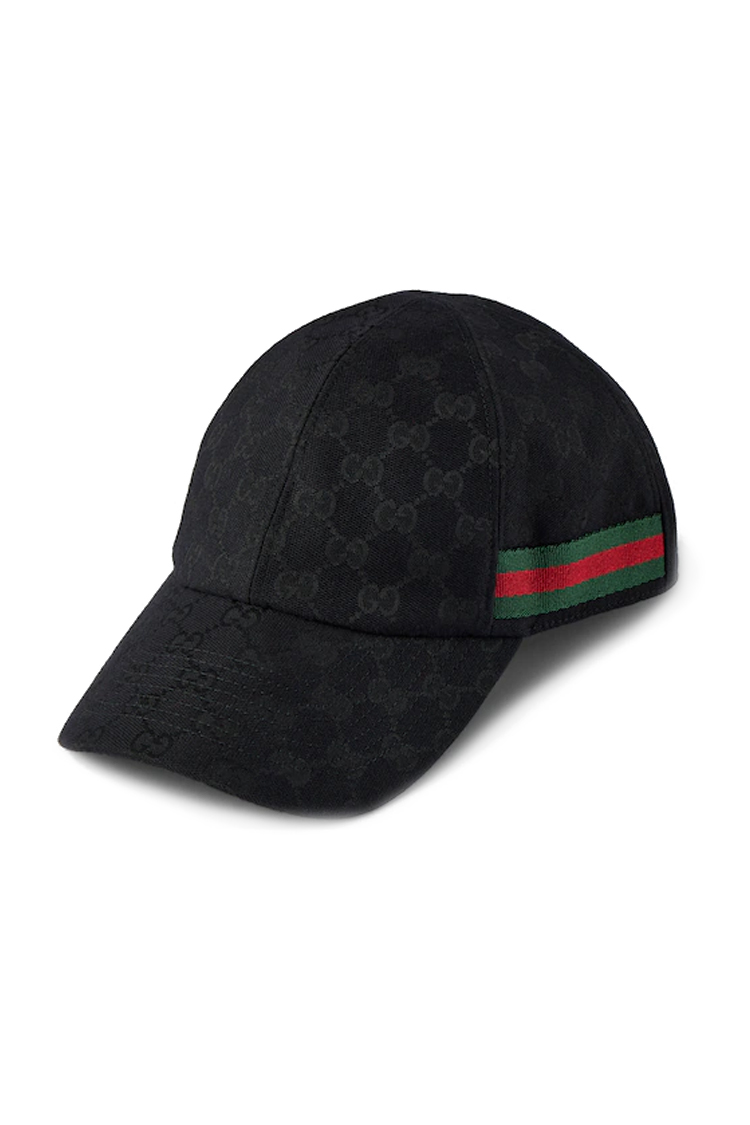 כובע גוצ'י GUCCI שחור GG baseball hat with Web גברים כובע בייסבול מונוגרמה פסים רצועת עור