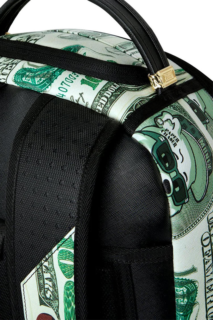 תיק גב ספרייגראונד SPRAYGROUND שחור חום Money Drippin Dollars תבליט כריש דולרים נוזלים משבצות למחשב